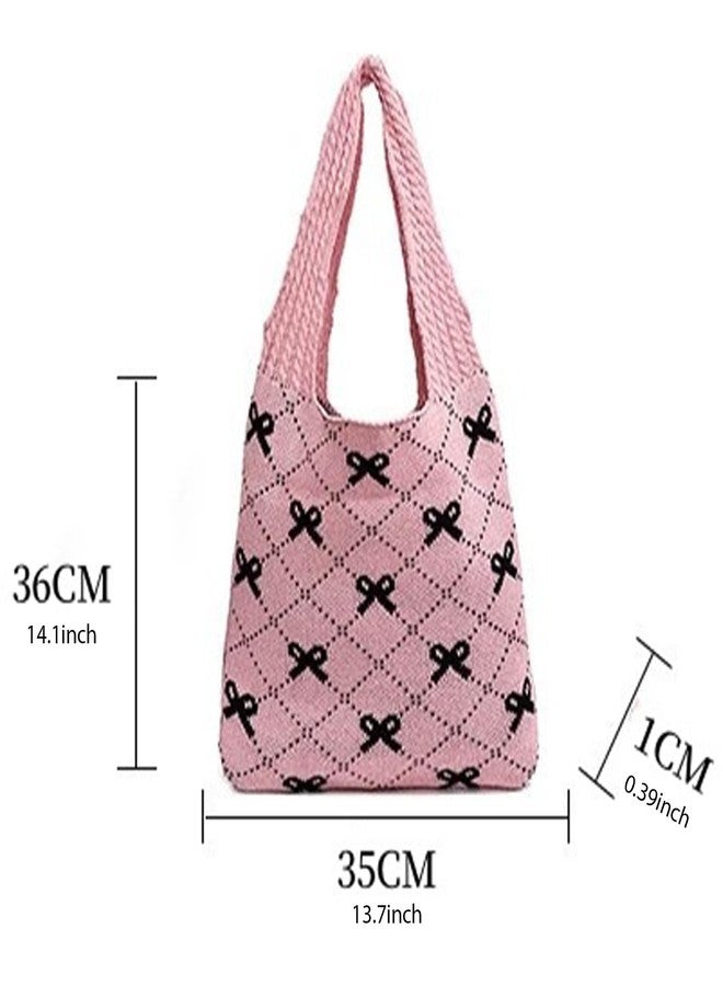 Busnos Beach Bags for Women Coquette Bow Tote Bag Purse for Women Cute Crochet Beach Tote Bag Knit Shoulder Purses Trendy Womens Beige Travel Vacation Handbag - Image 3